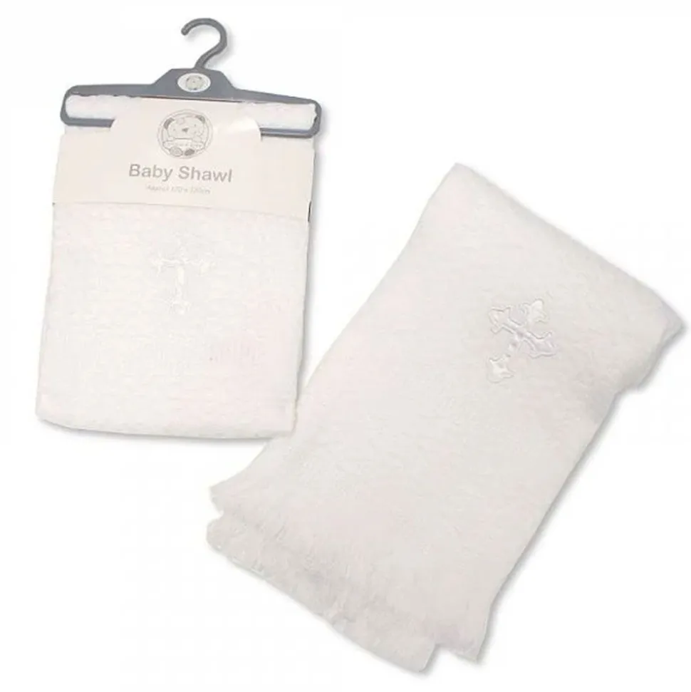 White Satin Cross Christening Shawl