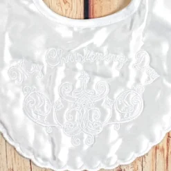 White Satin Small Cross My Christening Day Bib