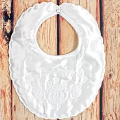 White Satin Small Cross My Christening Day Bib