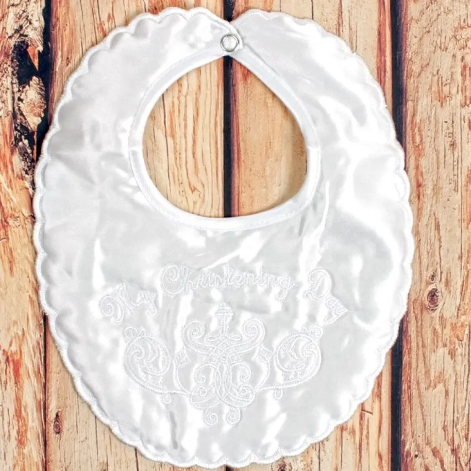 White Satin Small Cross My Christening Day Bib