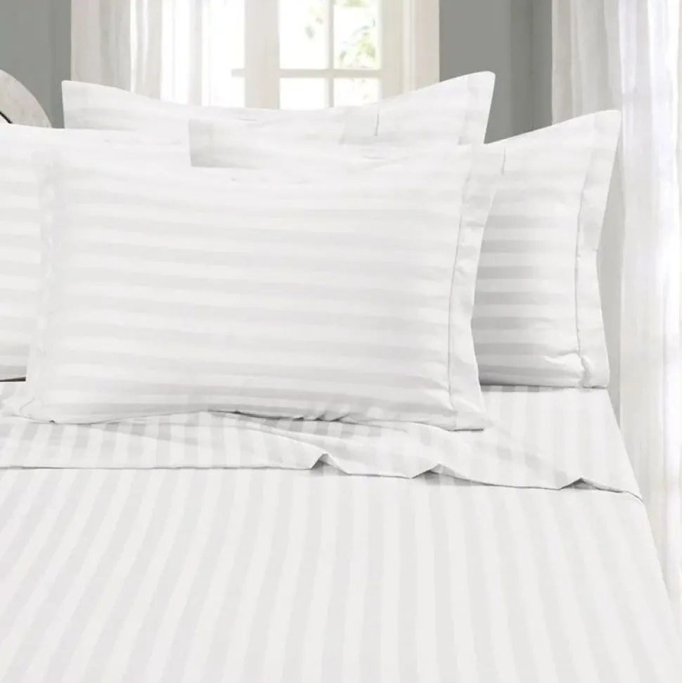 White Satin Stripe Fitted Sheet Soft Touch