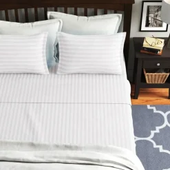 White Satin Stripe Fitted Sheet Soft Touch