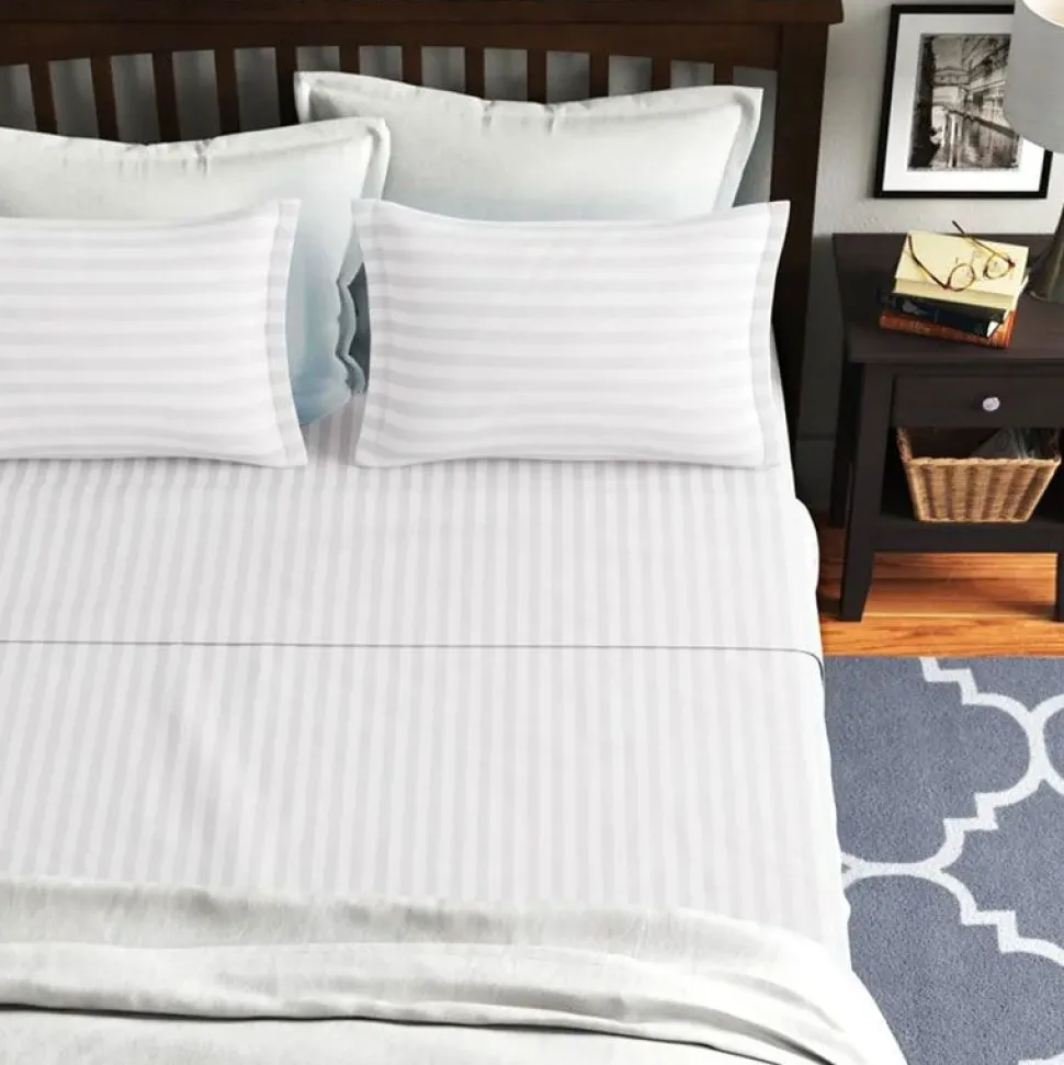 White Satin Stripe Flat Sheet Soft Touch