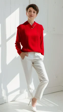 Women's 4 Button Jumper Red