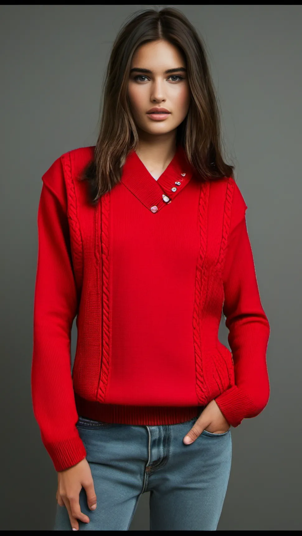 Women's 4 Button Jumper Red