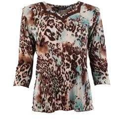 Women's 3/4 Sleeve Crinkle Top Animal Print