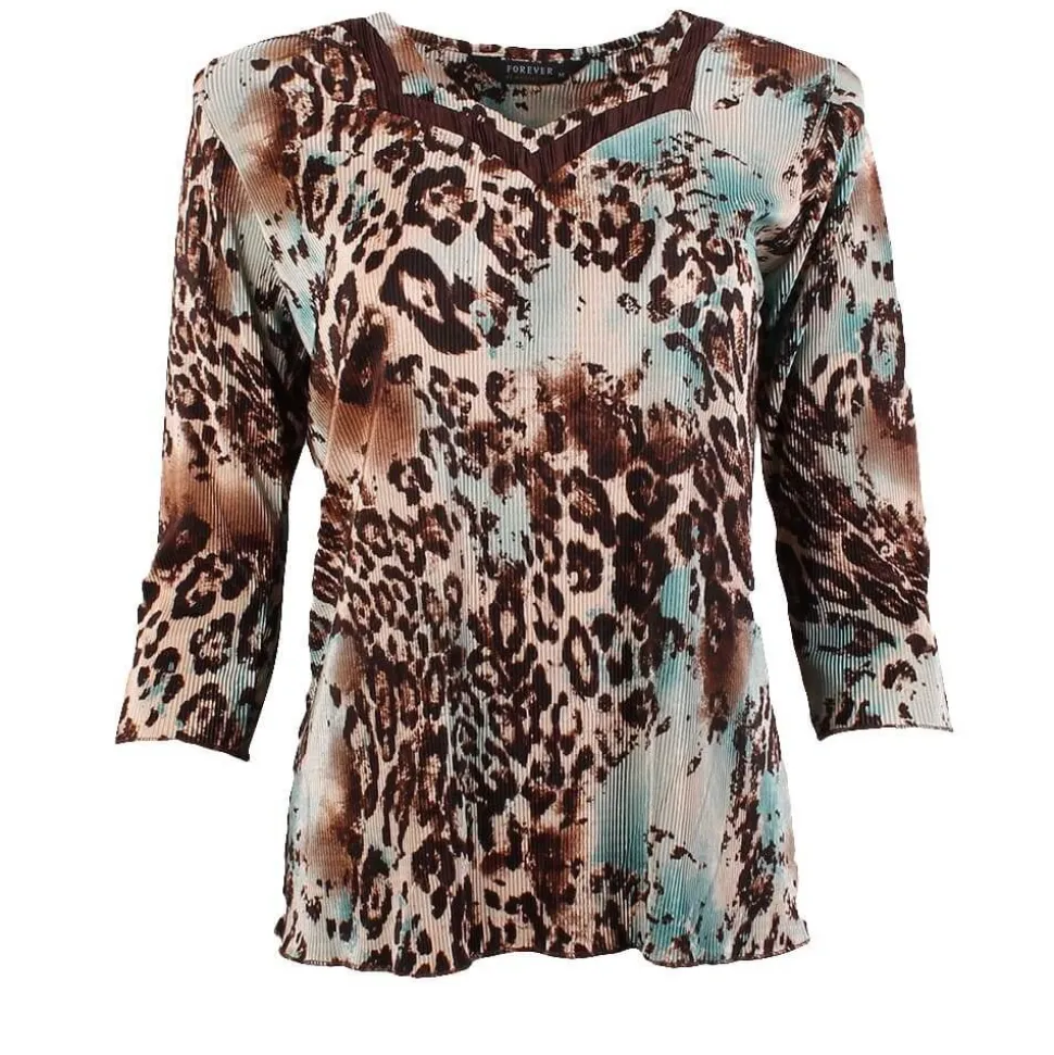 Women's 3/4 Sleeve Crinkle Top Animal Print