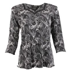 Women's 3/4 Sleeve Crinkle Top Swirl Black & White