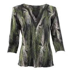 Women's 3/4 Sleeve Crinkle Top Green Feather