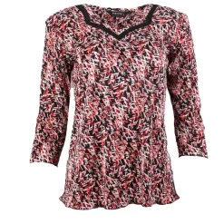Women's 3/4 Sleeve Crinkle Top Pink Abstract
