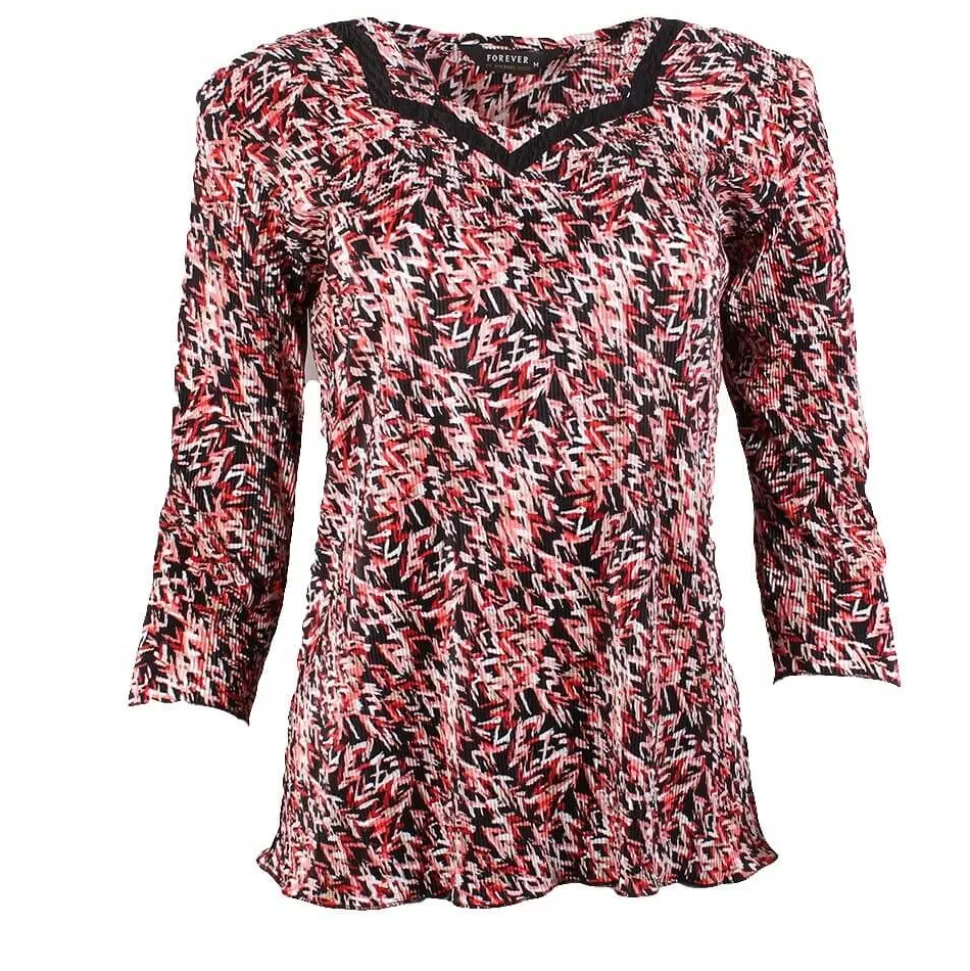 Women's 3/4 Sleeve Crinkle Top Pink Abstract