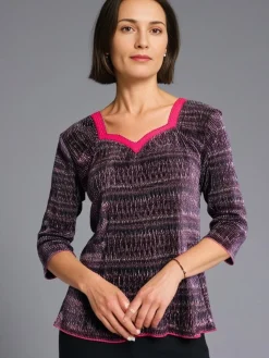 Women's 3/4 Sleeve Crinkle Top Purple Matrix