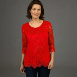 Women's 3/4 Sleeve Lace Top Red
