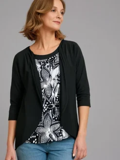 Women's 3/4 Sleeve Twinset Black & White
