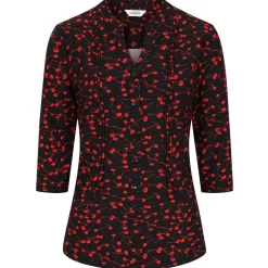 Women's Cherry Tree Print Blouse Shirt Black & Red
