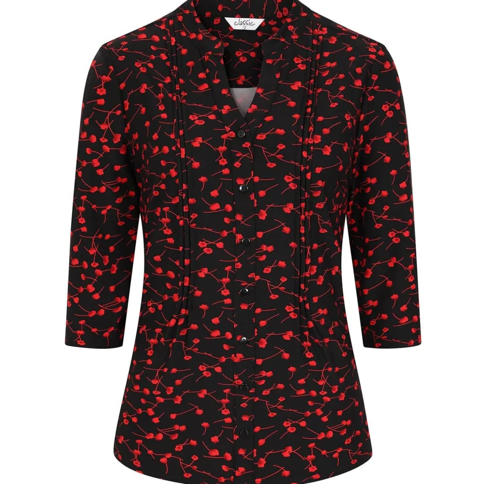 Women's Cherry Tree Print Blouse Shirt Black & Red
