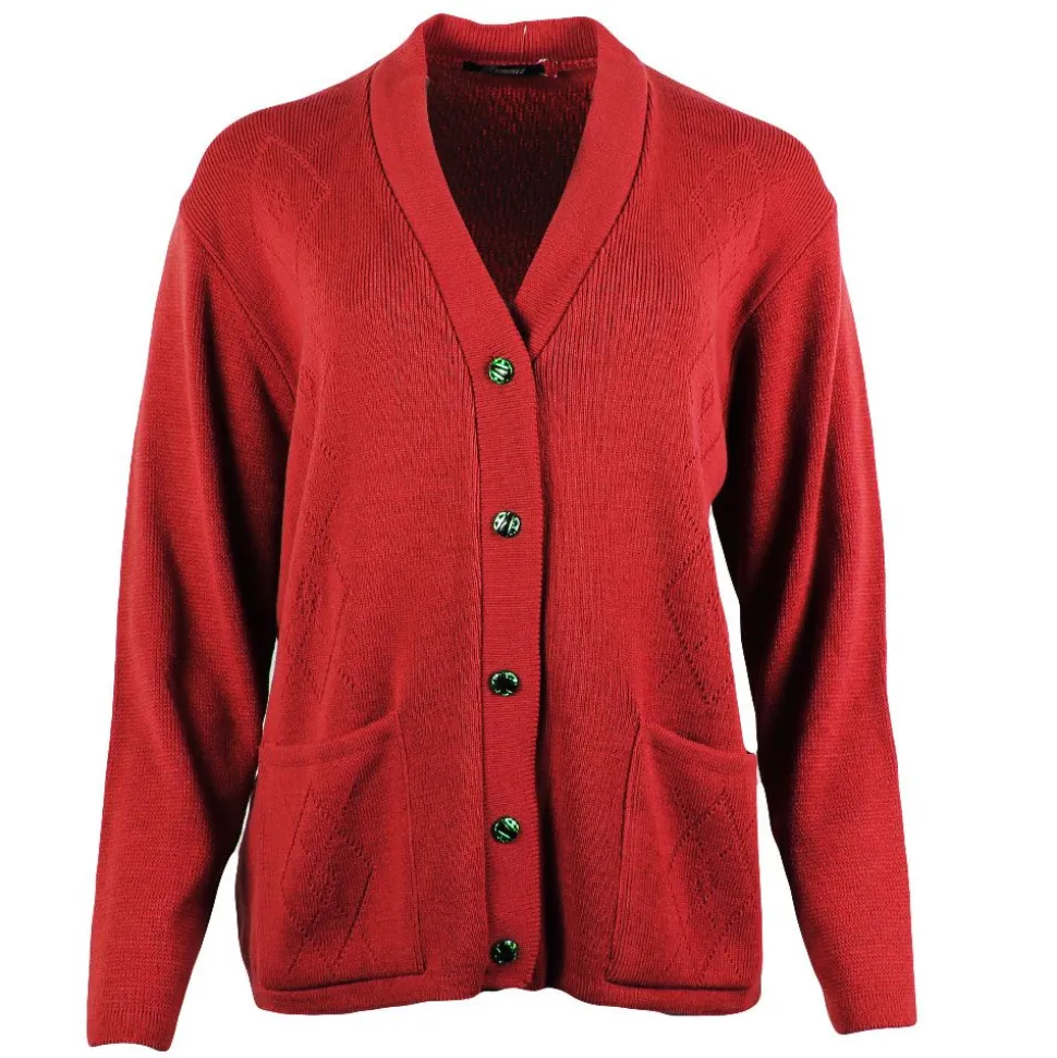 Women's Diamond Knitted Cardigan Red