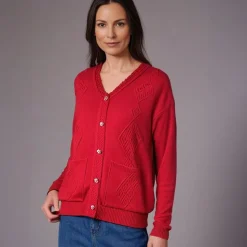 Women's Embroidered Buttoned Cardigan Red