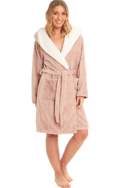 Women's Fleece Dressing Gown - Soft Pink