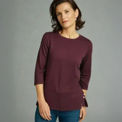 Women's Knitted 3/4 Sleeve Plum Top