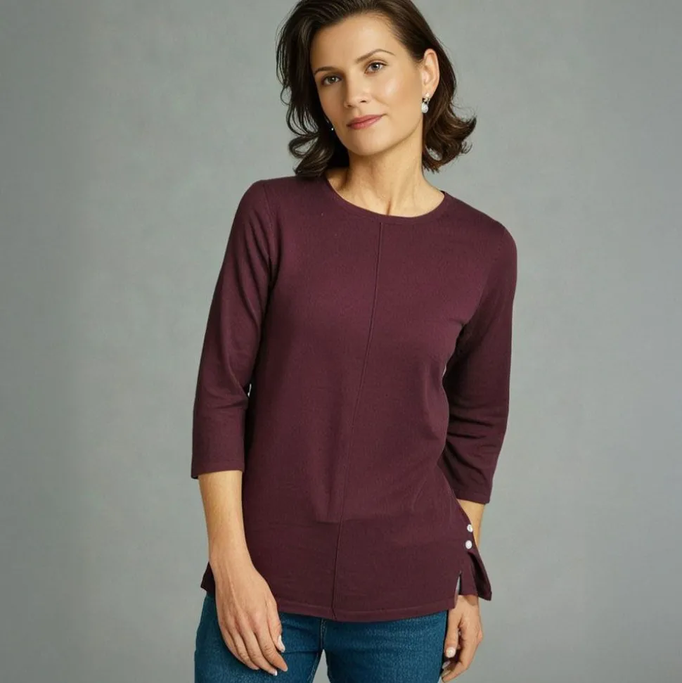 Women's Knitted 3/4 Sleeve Plum Top