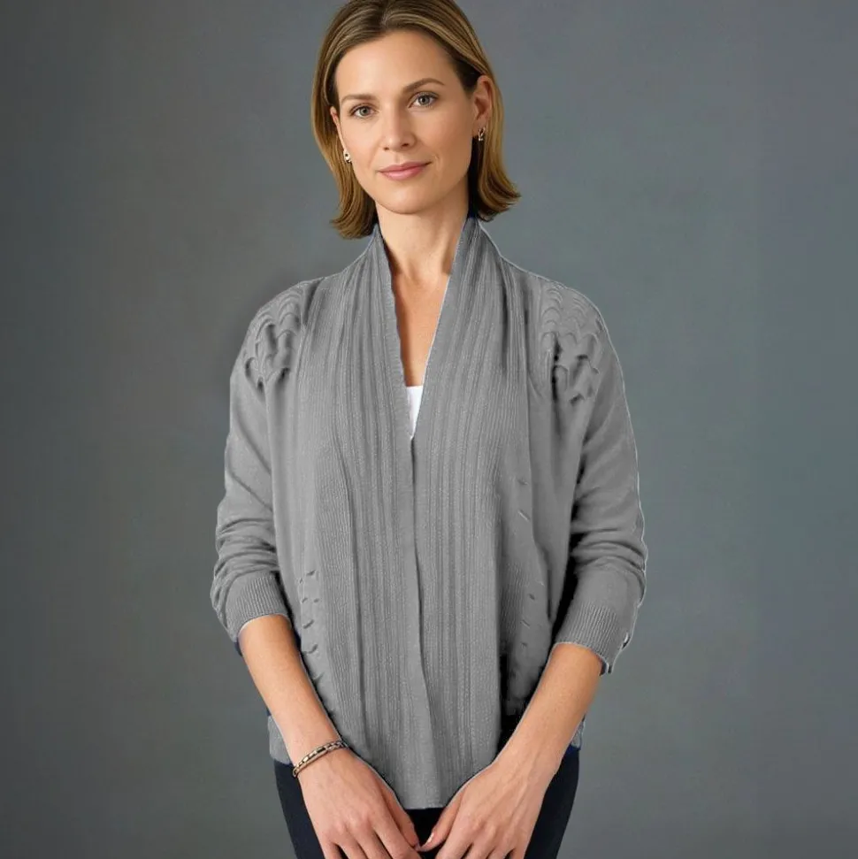 Women's Knitted Cardigan Shawl Grey