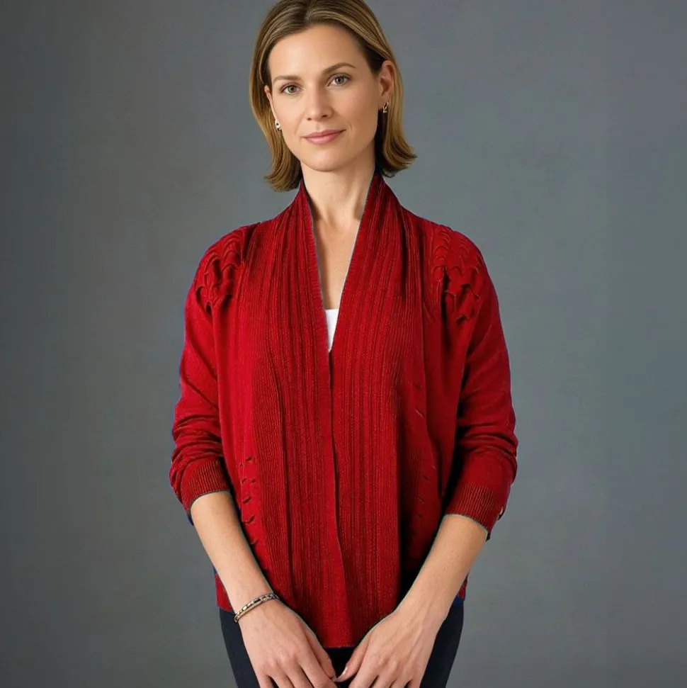 Women's Knitted Cardigan Shawl Red