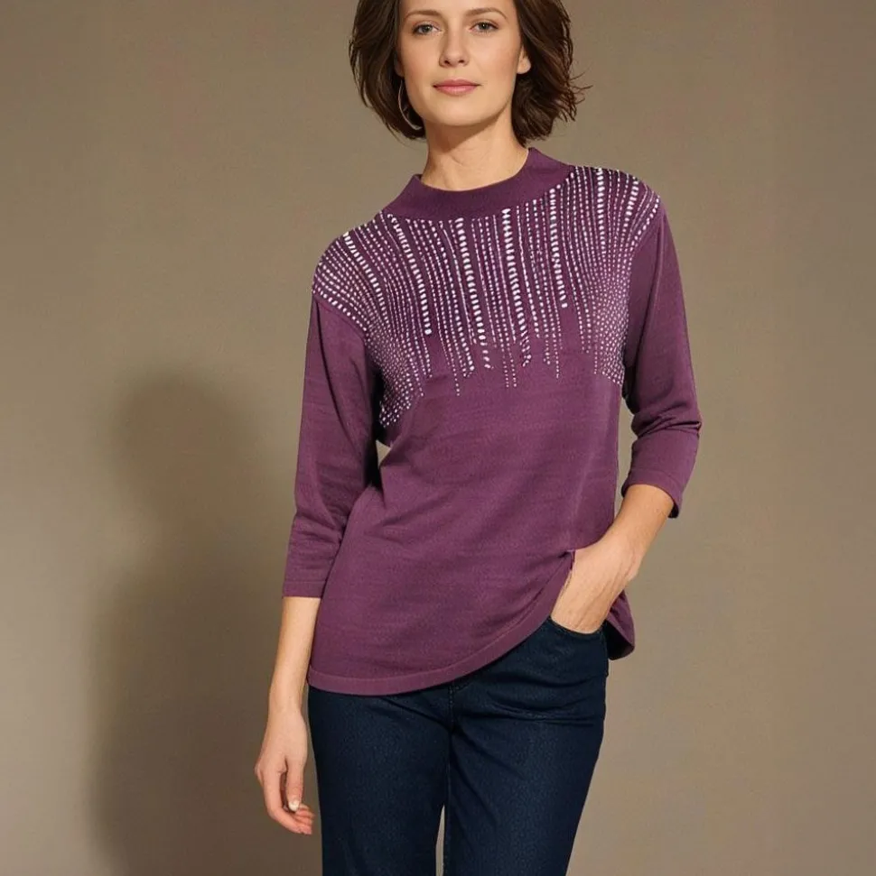 Women's Knitted Dressy Round Neck Sweater Plum