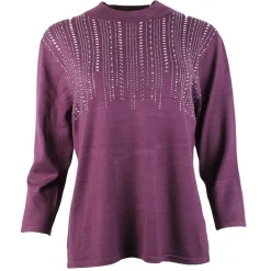 Women's Knitted Dressy Round Neck Sweater Plum