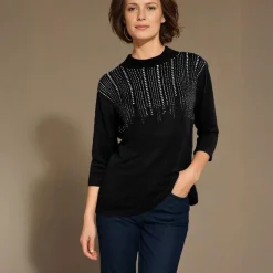 Women's Knitted Dressy Round Neck Sweater Black