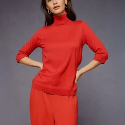 Women's Knitted Polo Sweater Red