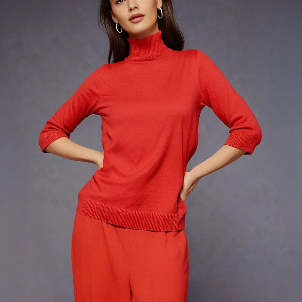 Women's Knitted Polo Sweater Red