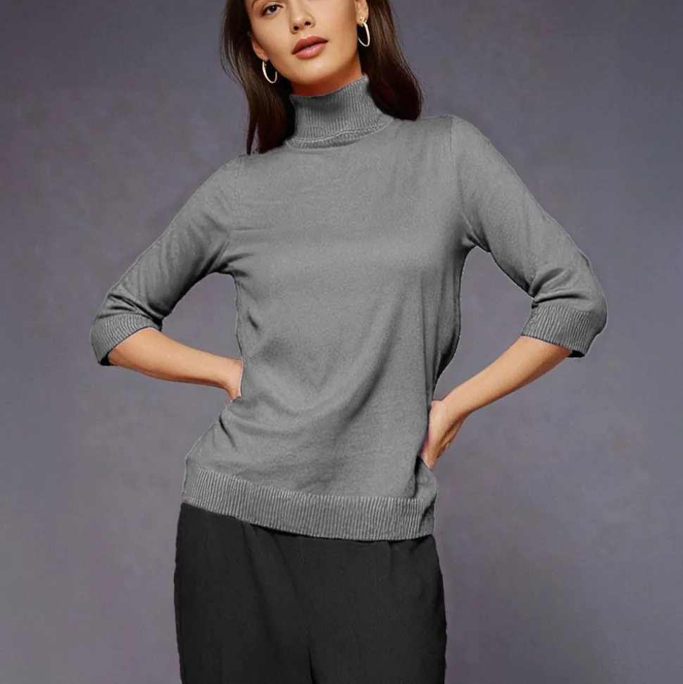 Women's Knitted Polo Sweater Grey