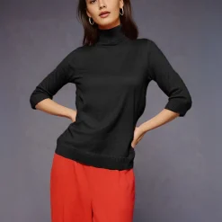 Women's Knitted Polo Sweater Black