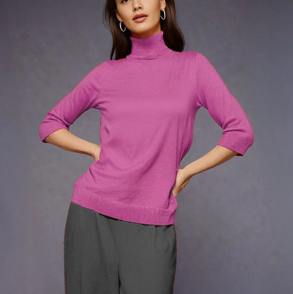 Women's Knitted Polo Sweater Pink