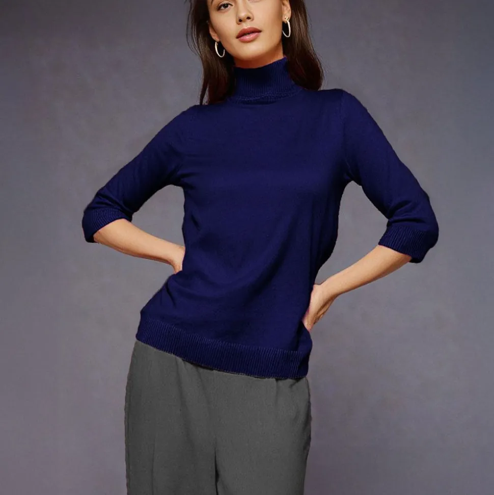 Women's Knitted Polo Sweater Navy