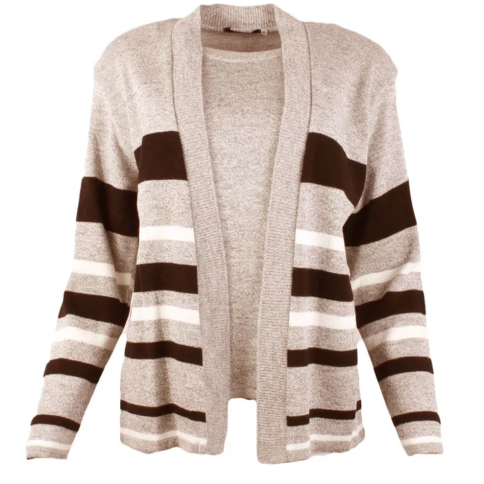 Women's Knitted Stripe Twinset Cardigan Beige
