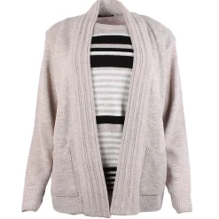 Women's Knitted Striped Twinset Cardigan Beige
