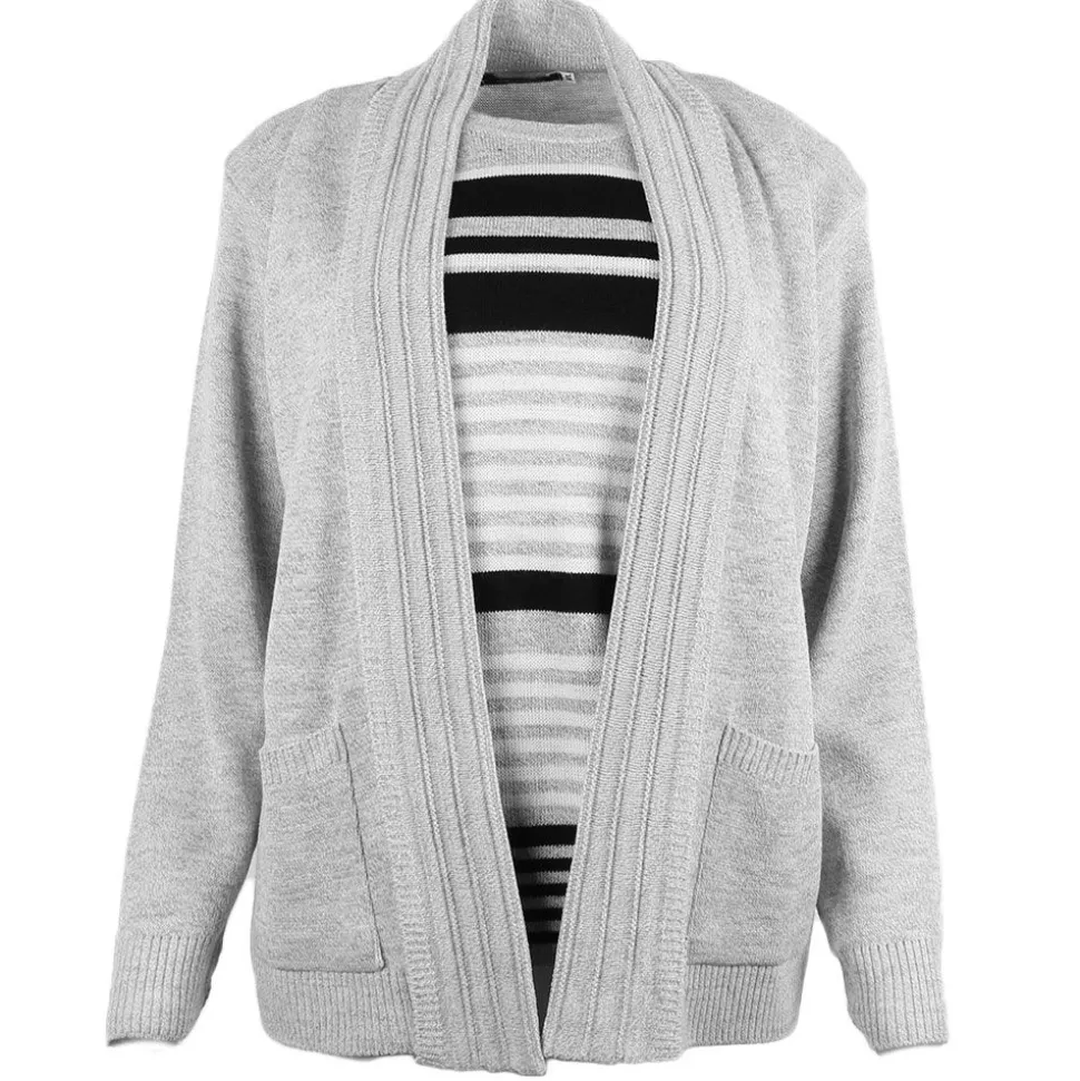 Women's Knitted Striped Twinset Cardigan Grey