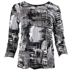 Women's Long Sleeve Geometric Black & White Print Top
