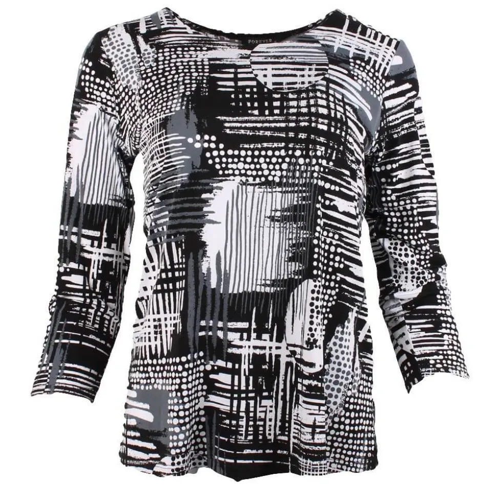 Women's Long Sleeve Geometric Black & White Print Top