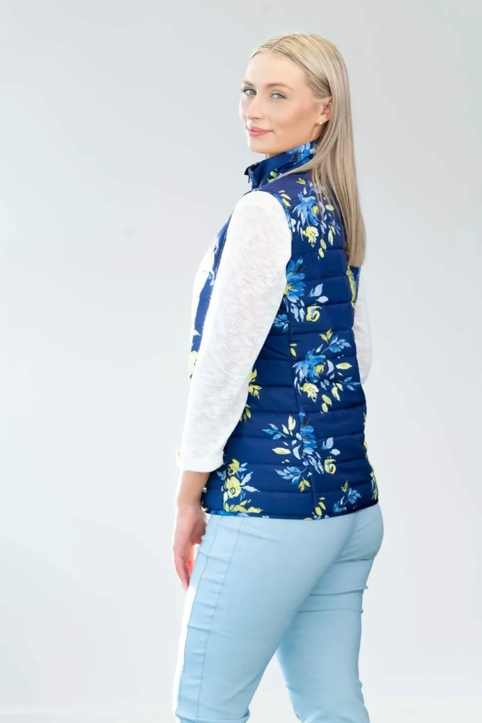 Women's Navy Floral Gilet by Jessica Graaf
