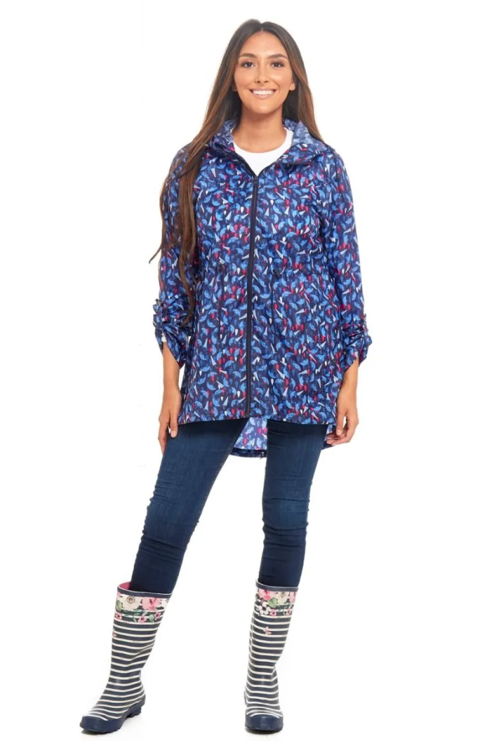 Women's Printed Parka Showerproof Jacket Umbrella