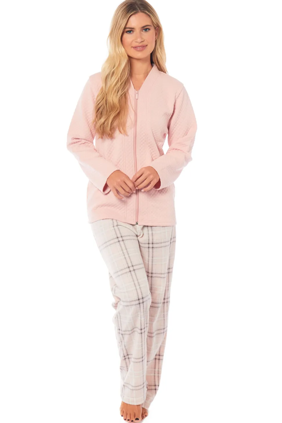 Women's Quilted Zip-Up Jacket - Soft Pink