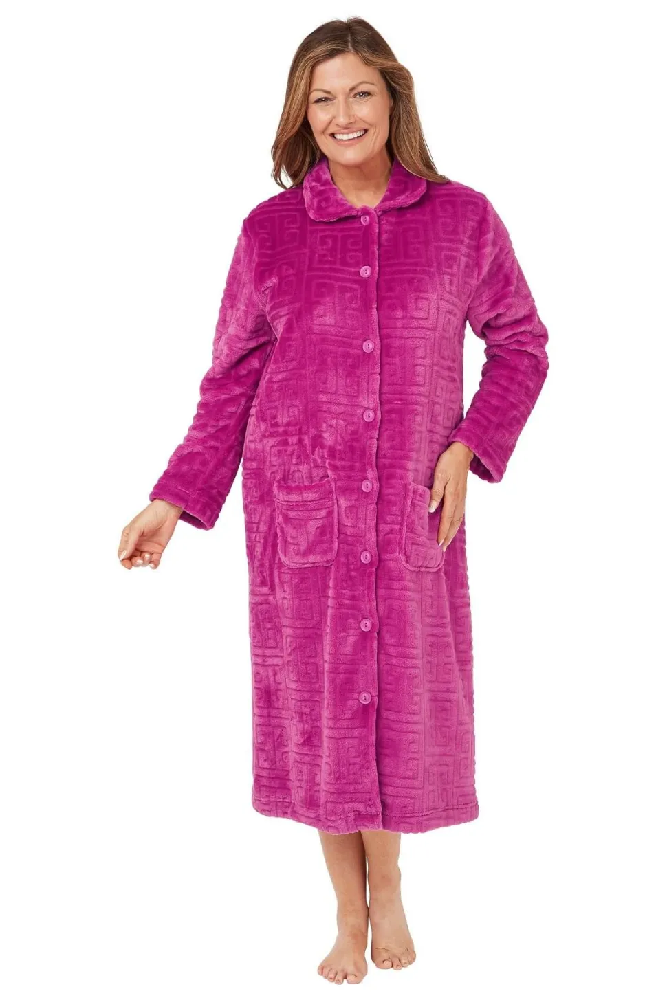 Women's Soft Touch Plush House Coats Dressing Gown Raspberry