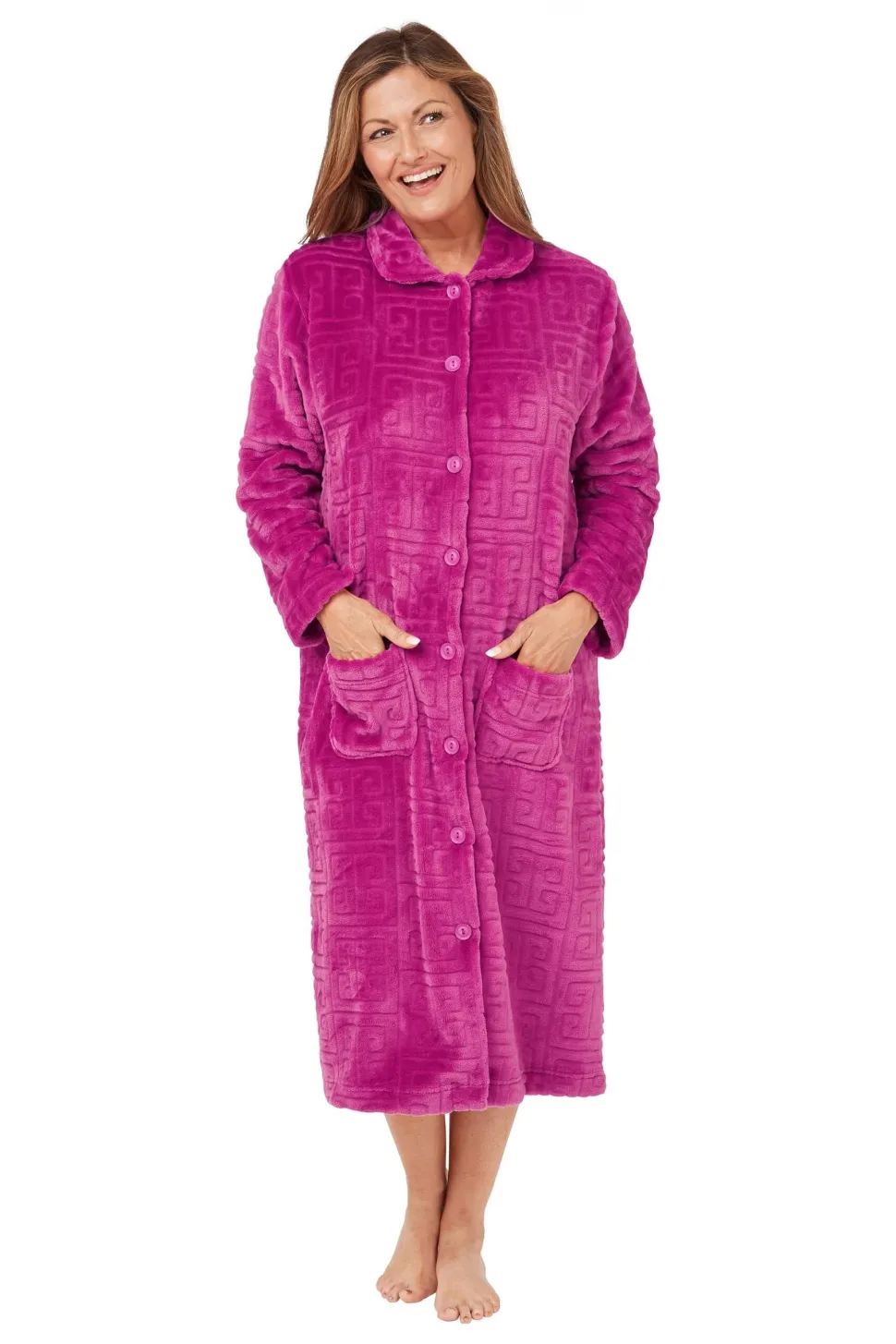 Women's Soft Touch Plush House Coats Dressing Gown Raspberry