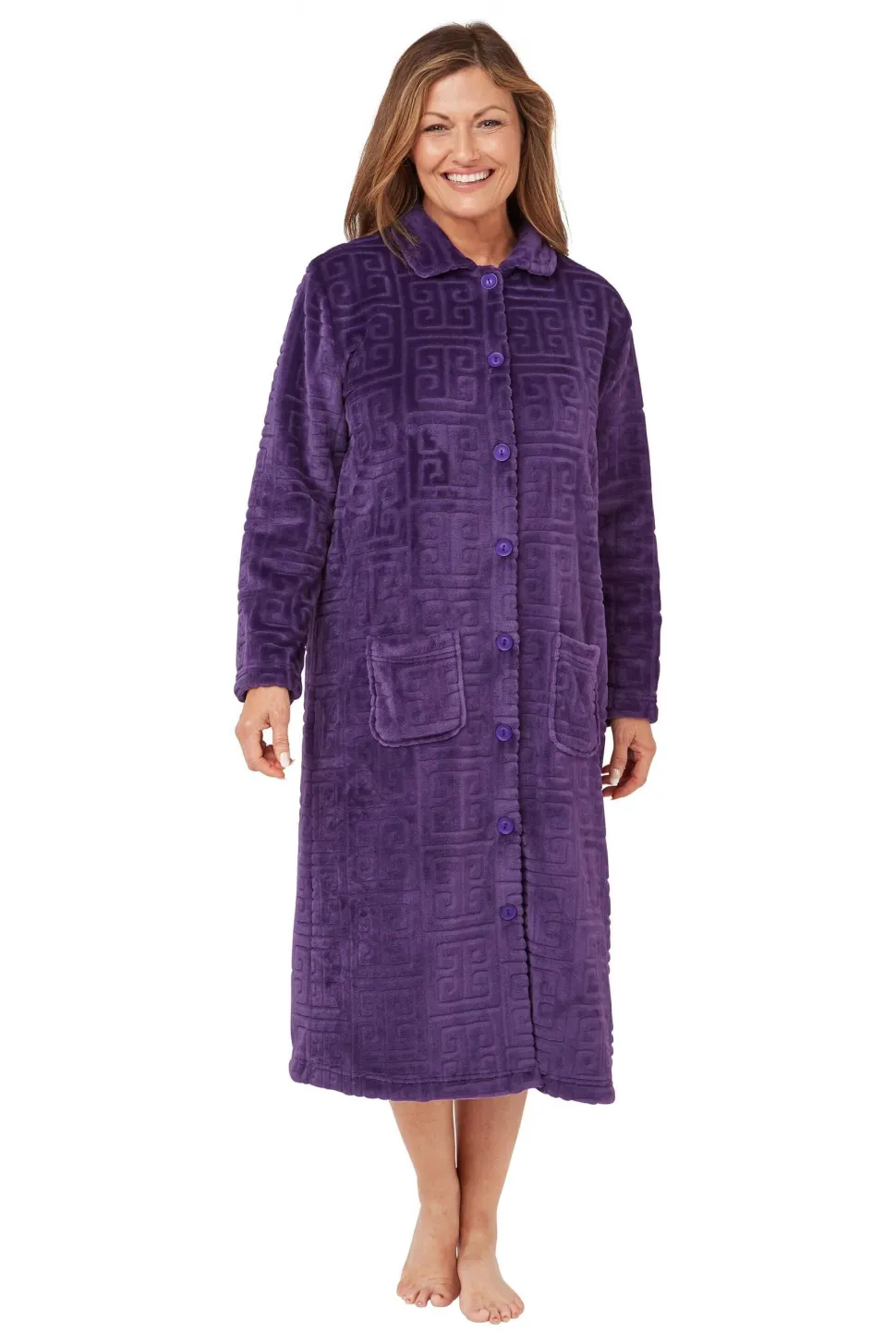 Women's Soft Touch Plush House Coats Dressing Gown Purple