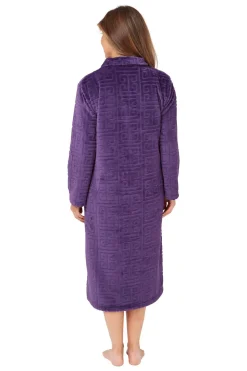 Women's Soft Touch Plush House Coats Dressing Gown Purple