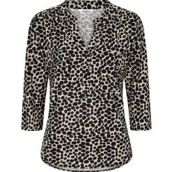Women's Spotted Blouse Shirt Black & Beige 031105 CL