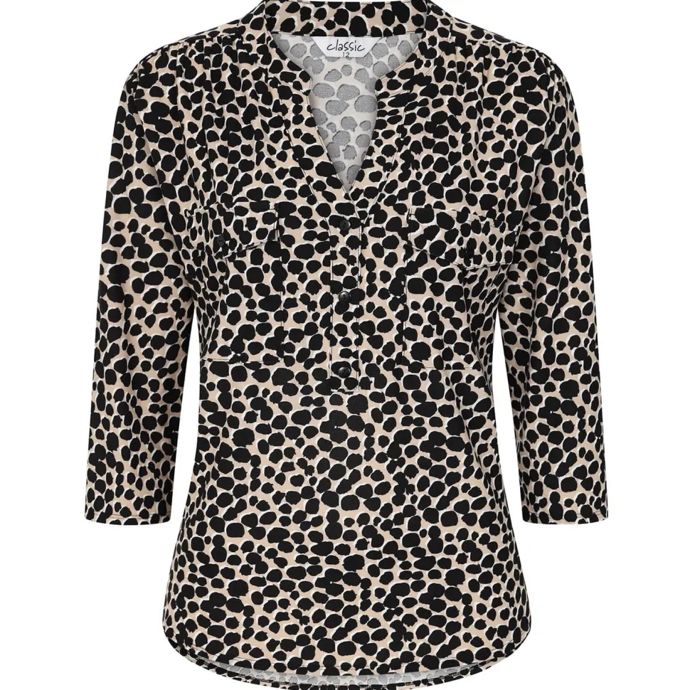 Women's Spotted Blouse Shirt Black & Beige 031105 CL